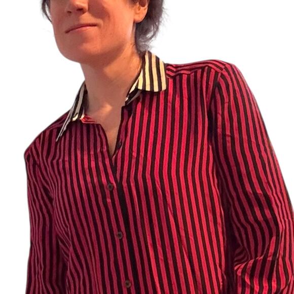 Vintage Gucci Silk Button Down Shirt - U.S. 6 - Pink/Black Stripe - Like New - Picture 8 of 15